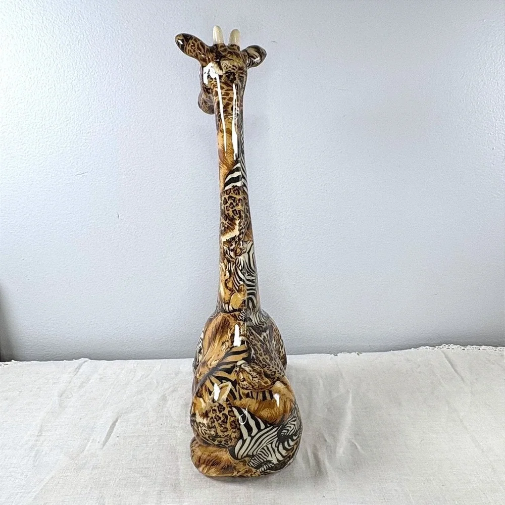 Vintage JBD Patchworks Mixed Animal Print Ceramic Giraffe Figurine
